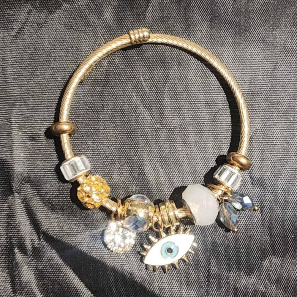 Evil Eye Bangle Charm Bracelet with Eye Pendant